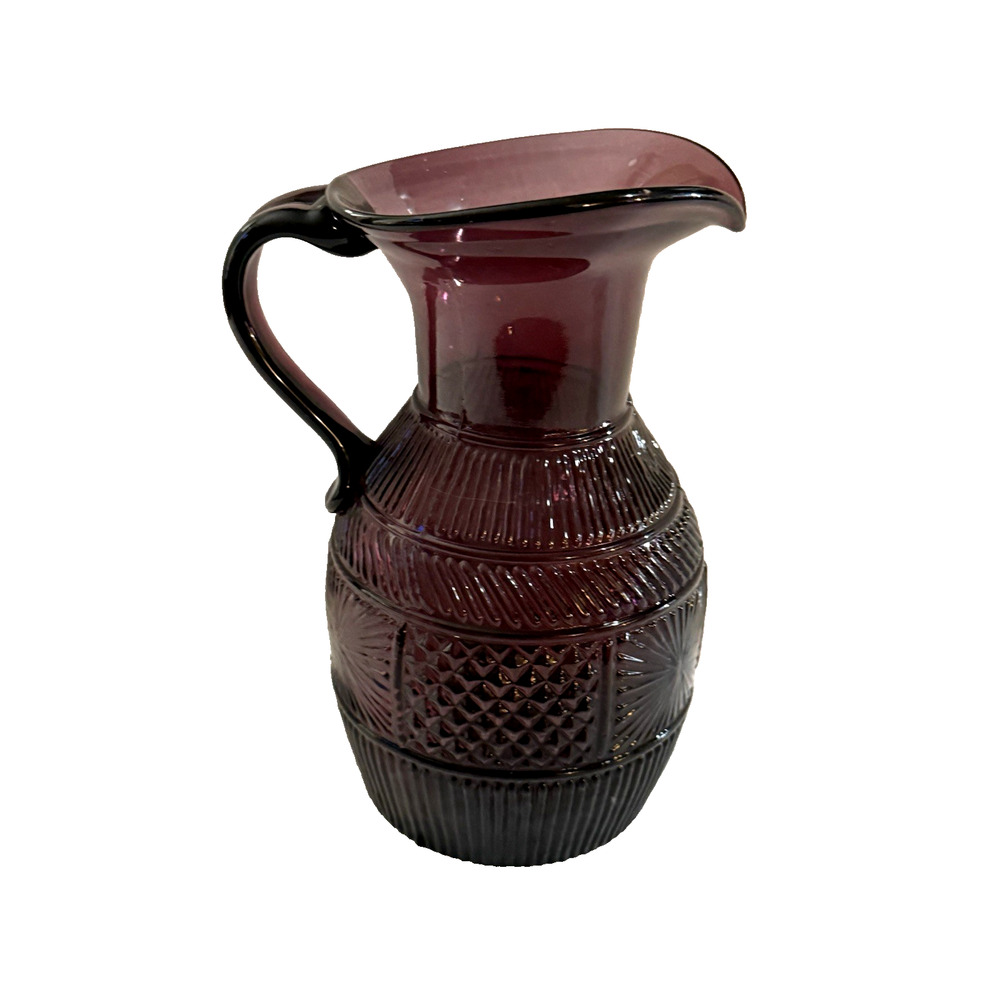 Vintage Clevenger Brothers Amethyst Pitcher Mold Blown Purple Glass 8”Tall